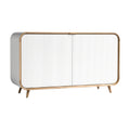 **Technische titel in het Nederlands: Moderne witte kast met golvende deuren en houten details**