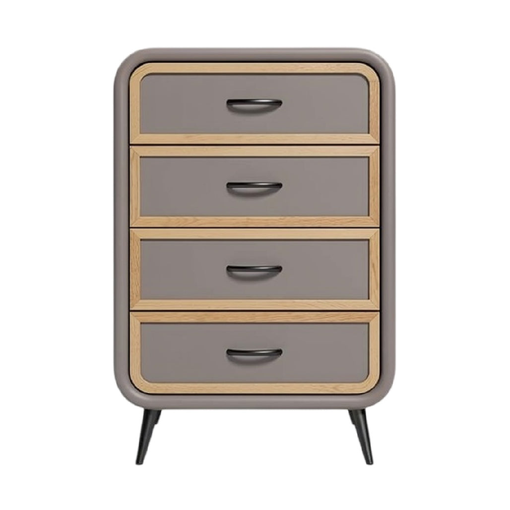 **Moderne nachtkast met 4 lades en houten accenten**